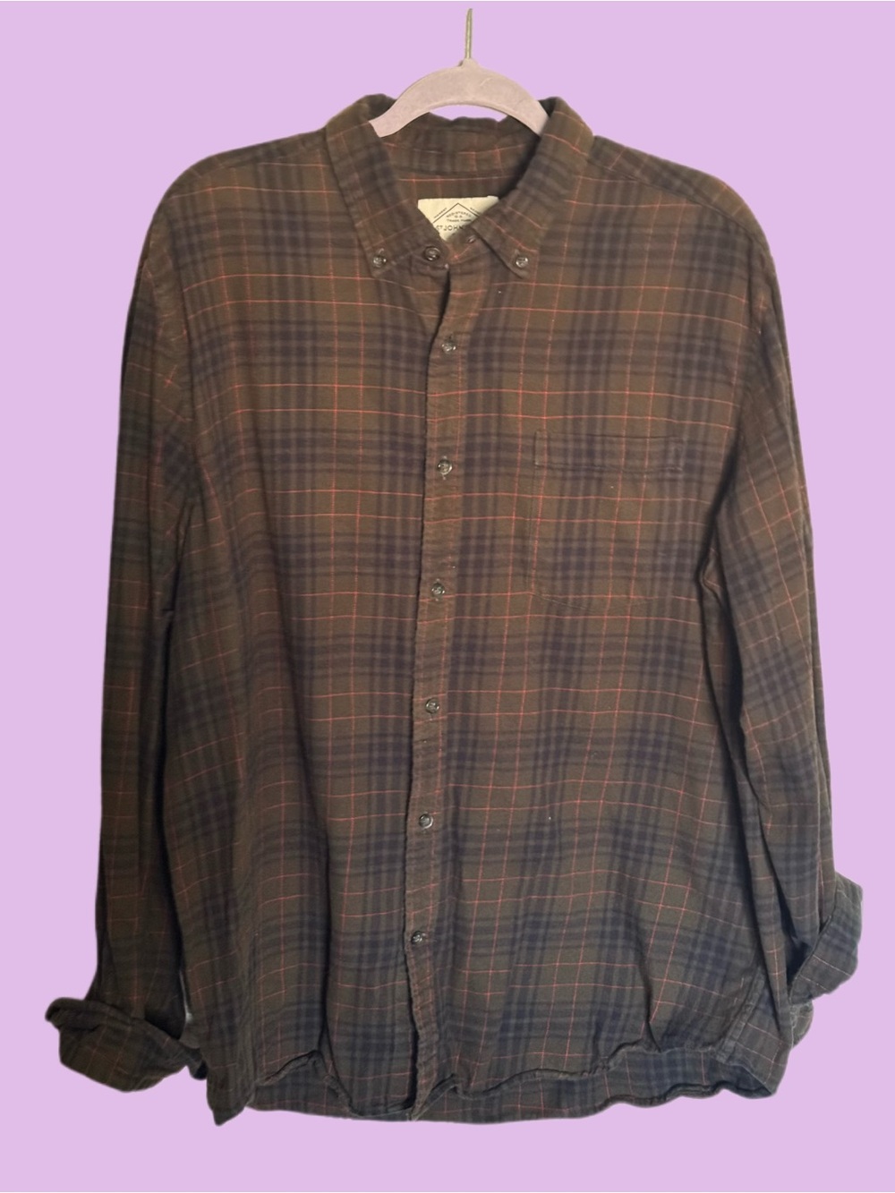 St. John's Bay Brown and Black Plaid Button-Down Shirt